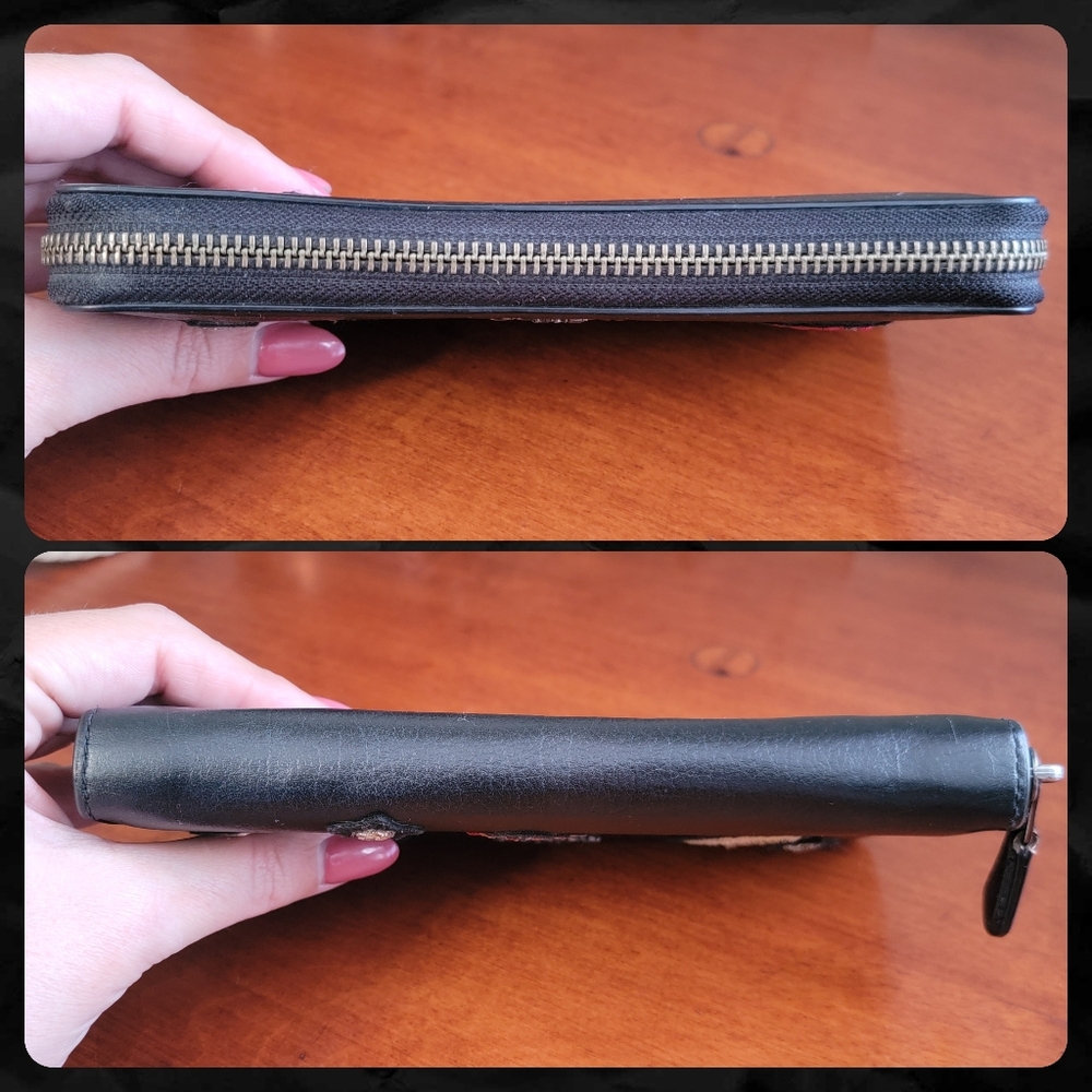 Coach 58485 Rexy Metal Embroidery Black Leather Accordion Wallet - Picture 2 of 14